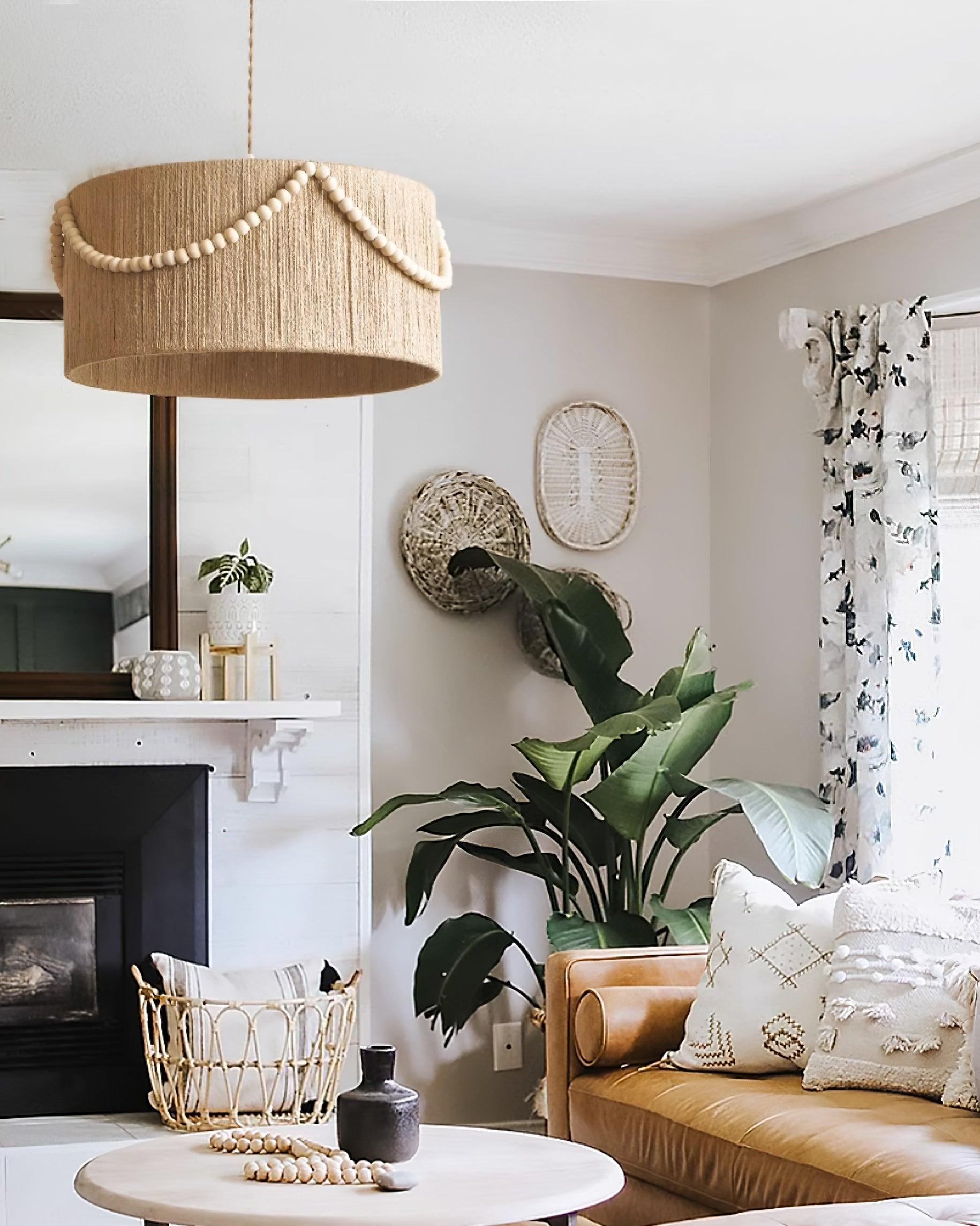 Pearl Rattan Drum Pendant Light - Loonglight