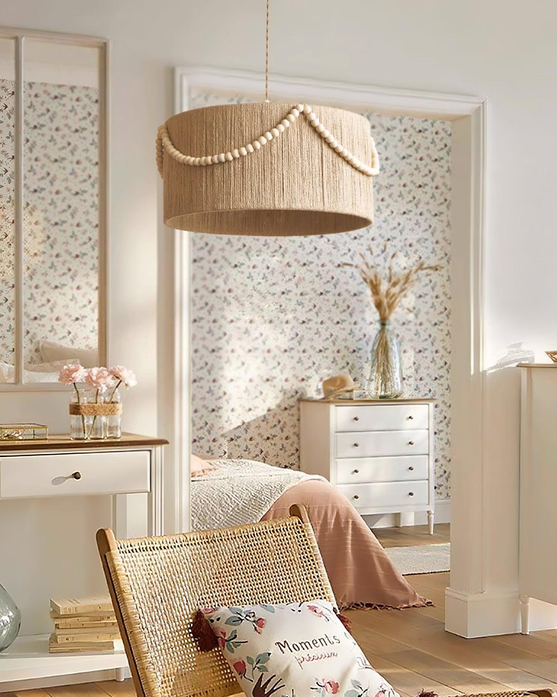 Pearl Rattan Drum Pendant Light - Loonglight