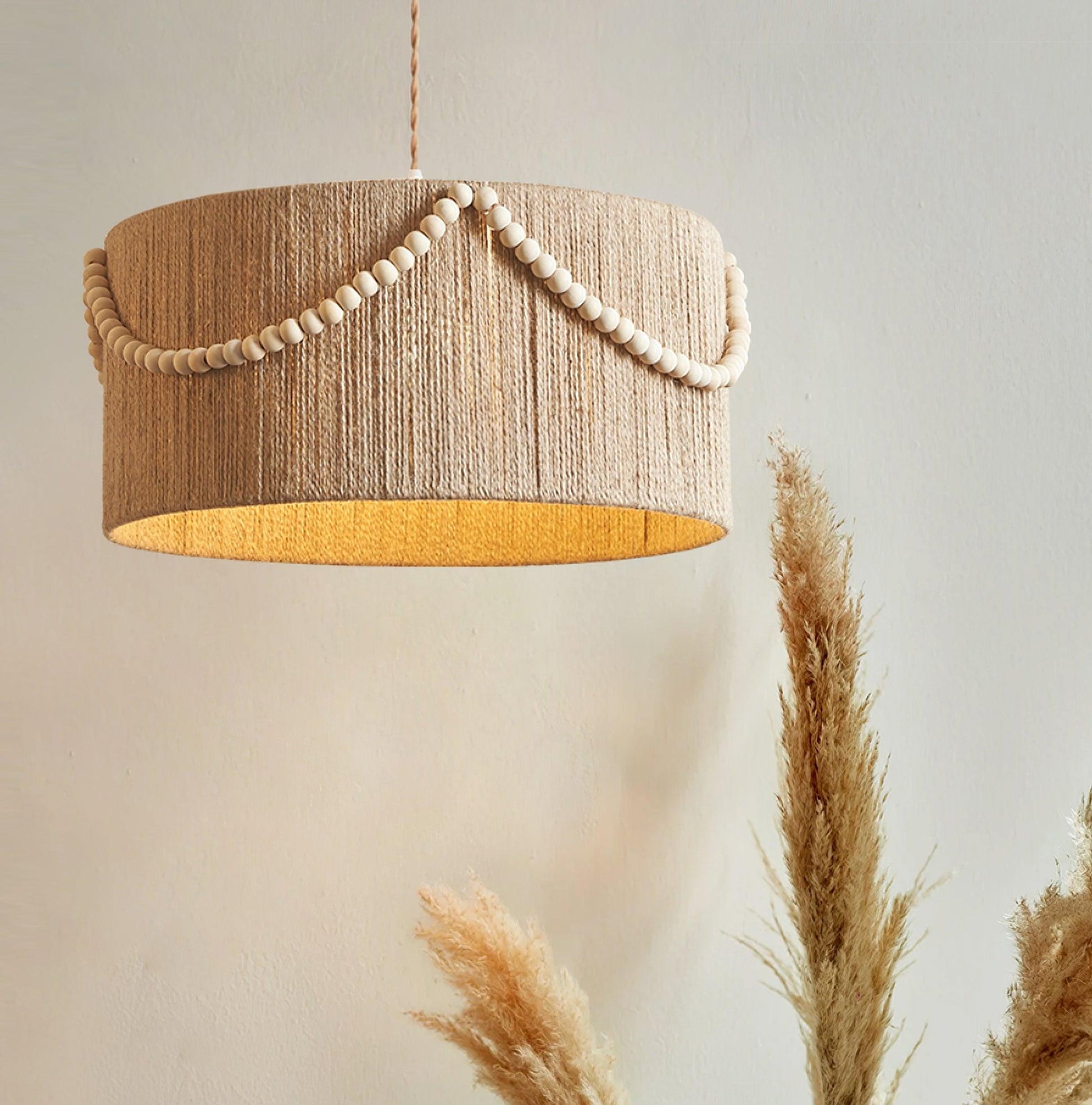 Pearl Rattan Drum Pendant Light - Loonglight