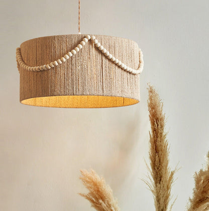 Pearl Rattan Drum Pendant Light - Loonglight