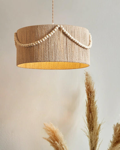 Pearl Rattan Drum Pendant Light - Loonglight