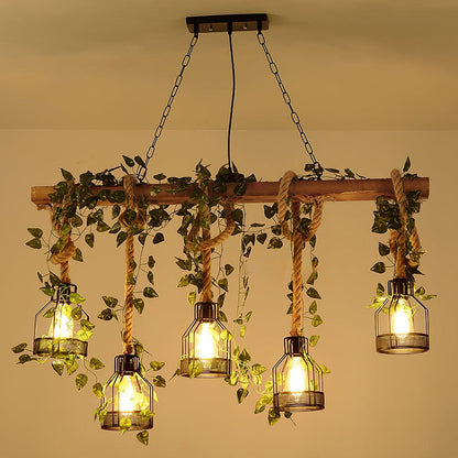 Vintage Wood Green Chandelier - Loonglight