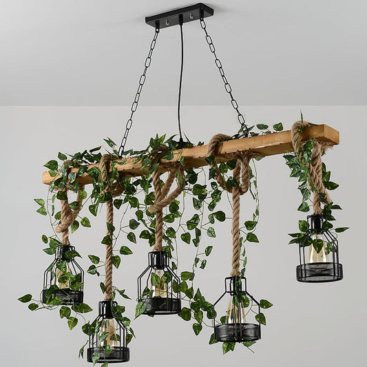 Vintage Wood Green Chandelier - Loonglight