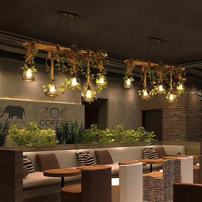 Vintage Wood Green Chandelier - Loonglight