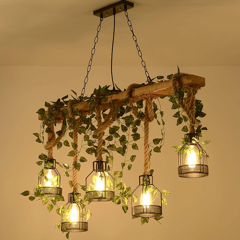 Vintage Wood Green Chandelier - Loonglight