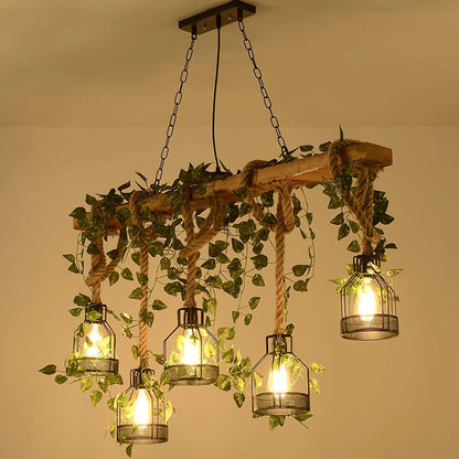 Vintage Wood Green Chandelier - Loonglight