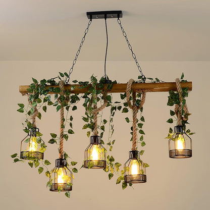 Vintage Wood Green Chandelier - Loonglight