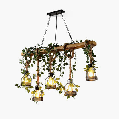 Vintage Wood Green Chandelier - Loonglight