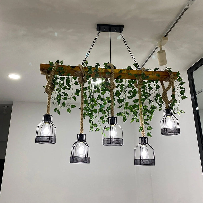 Vintage Wood Green Chandelier - Loonglight