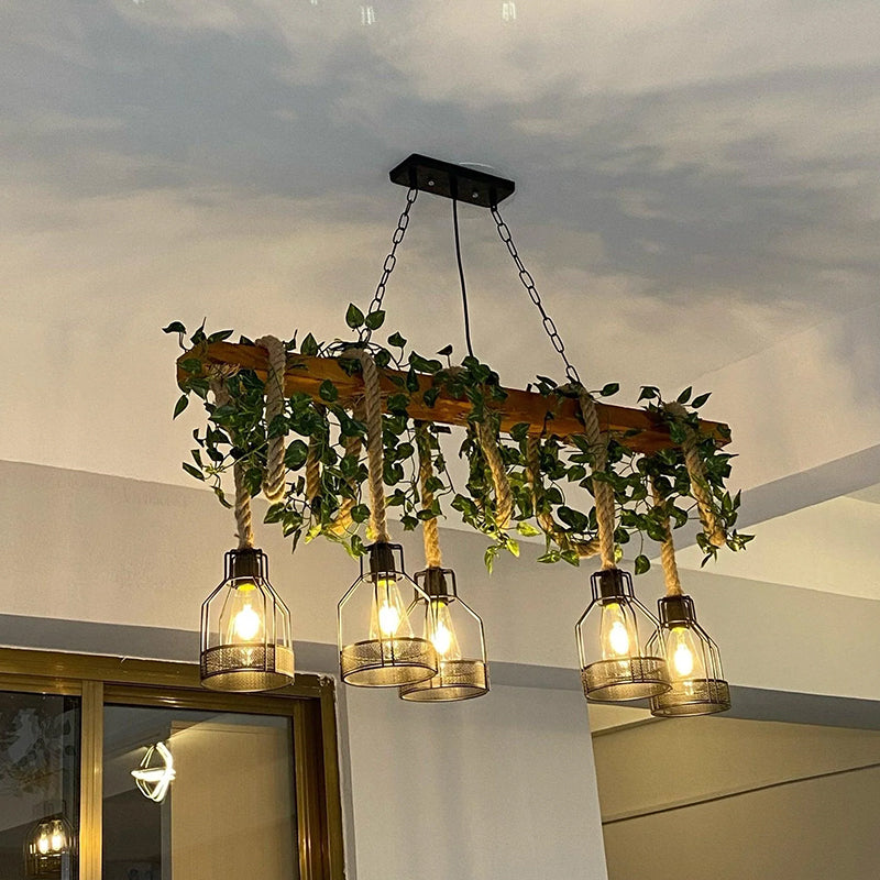 Vintage Wood Green Chandelier - Loonglight