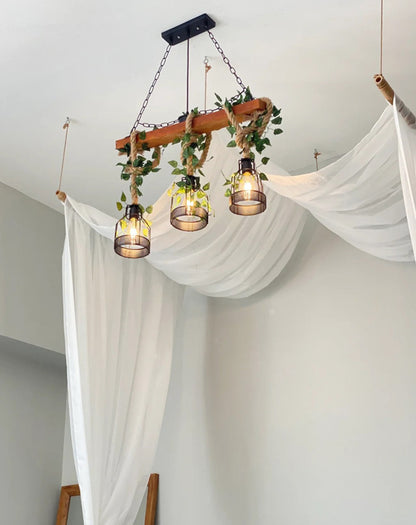 Vintage Wood Green Chandelier - Loonglight