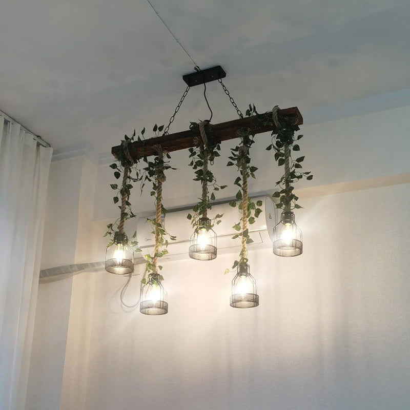 Vintage Wood Green Chandelier - Loonglight