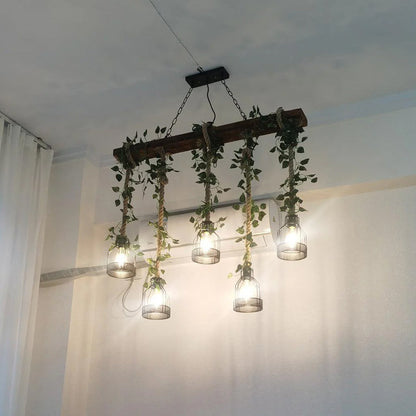 Vintage Wood Green Chandelier - Loonglight