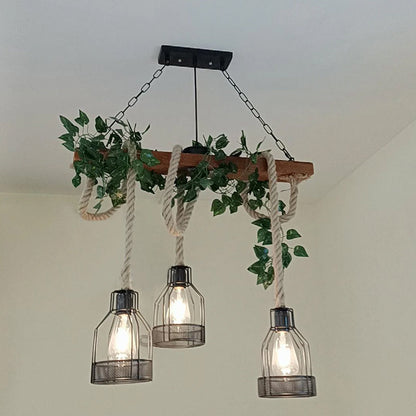 Vintage Wood Green Chandelier - Loonglight