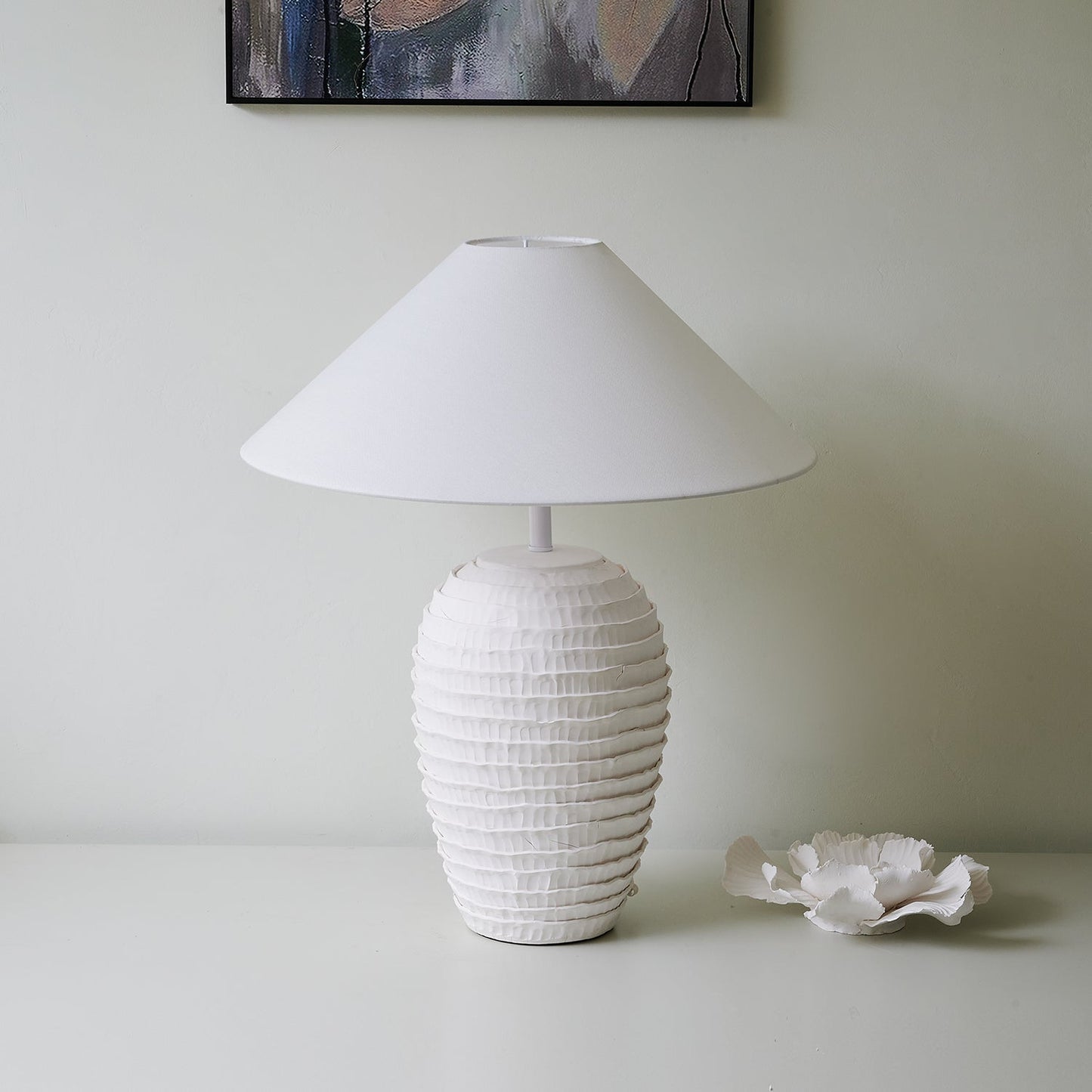 White Calico Table Lamp - Loonglight