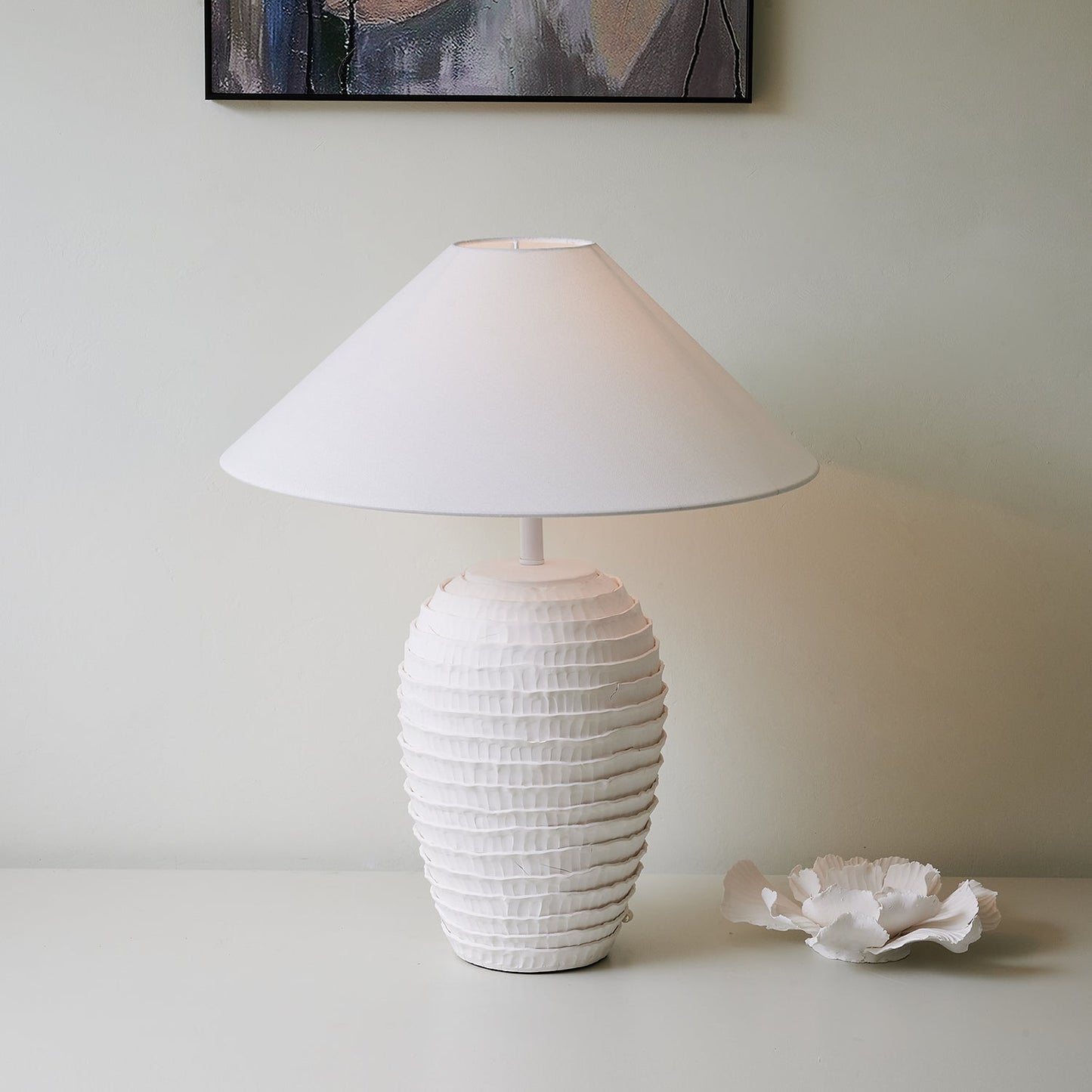 White Calico Table Lamp - Loonglight